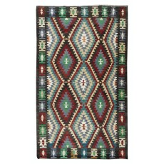 Vintage Hand-Woven Turkish Kilim Rug, Flat-Weave Floor Covering