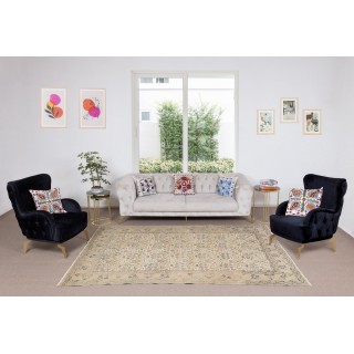 Hand Knotted Vintage Turkish Oushak Wool Area Rug with Floral Design
