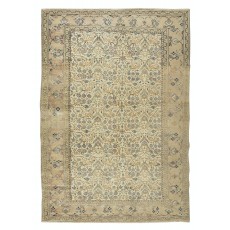 Hand Knotted Vintage Turkish Oushak Wool Area Rug with Floral Design