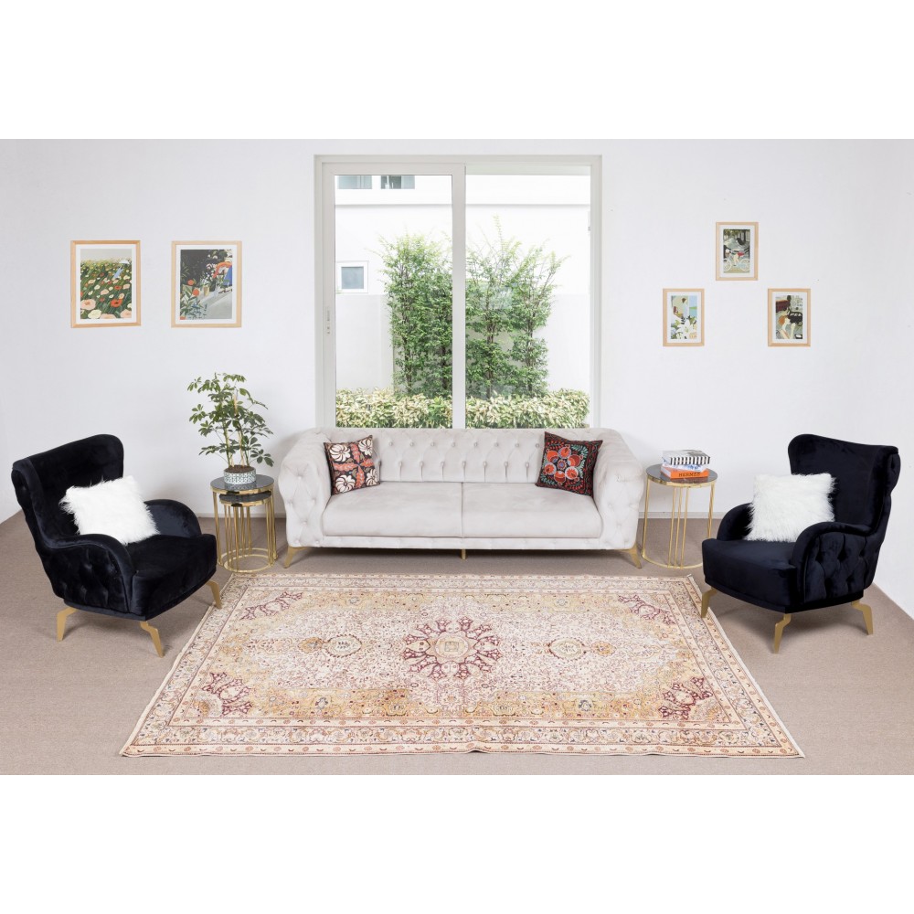 Turkish Rug with Medallion Design, Hand Knotted Carpet, 100% Wool