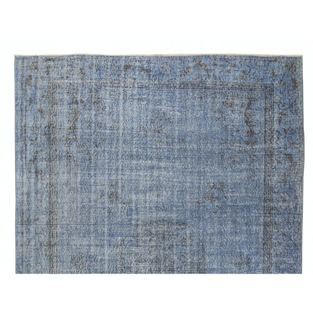 Handmade Vintage Modern Rug Over-Dyed in Blue with Art Deco Chinese Design
