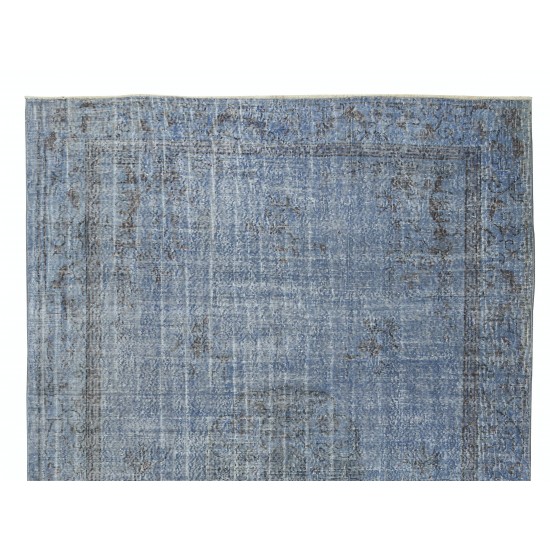 Handmade Vintage Modern Rug Over-Dyed in Blue with Art Deco Chinese Design Handmade Vintage Modern Rug Over-Dyed in Blue with Art Deco Chinese Design