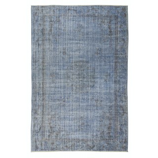 Handmade Vintage Modern Rug Over-Dyed in Blue with Art Deco Chinese Design