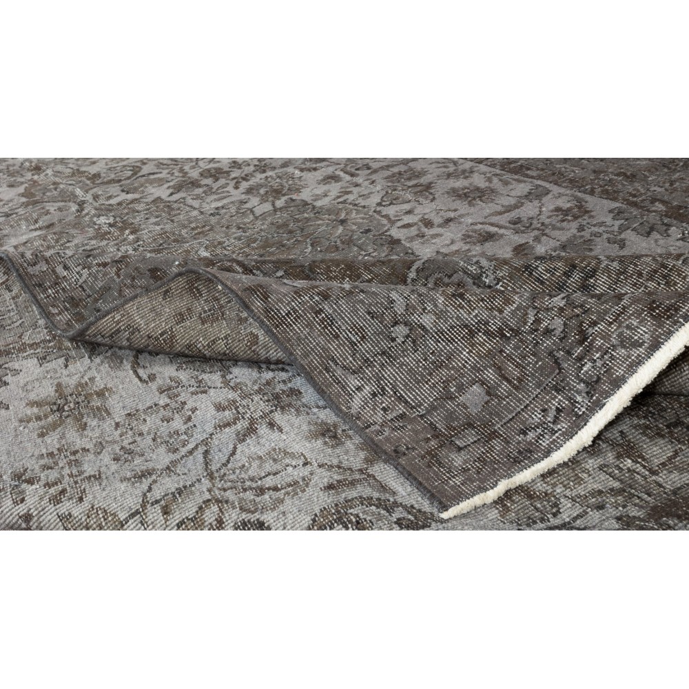 Gray Over-Dyed Rug with Medallion Design, Vintage Hand-Knotted Turkish Floor Covering