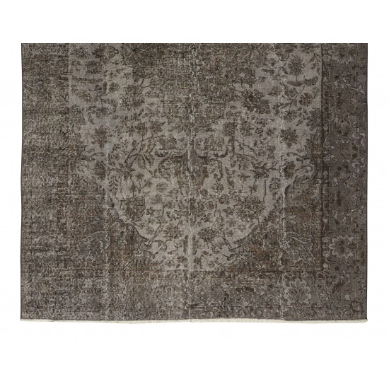 Gray Over-Dyed Rug with Medallion Design, Vintage Hand-Knotted Turkish Floor Covering