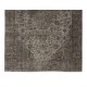 Gray Over-Dyed Rug with Medallion Design, Vintage Hand-Knotted Turkish Floor Covering