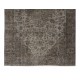 Gray Over-Dyed Rug with Medallion Design, Vintage Hand-Knotted Turkish Floor Covering