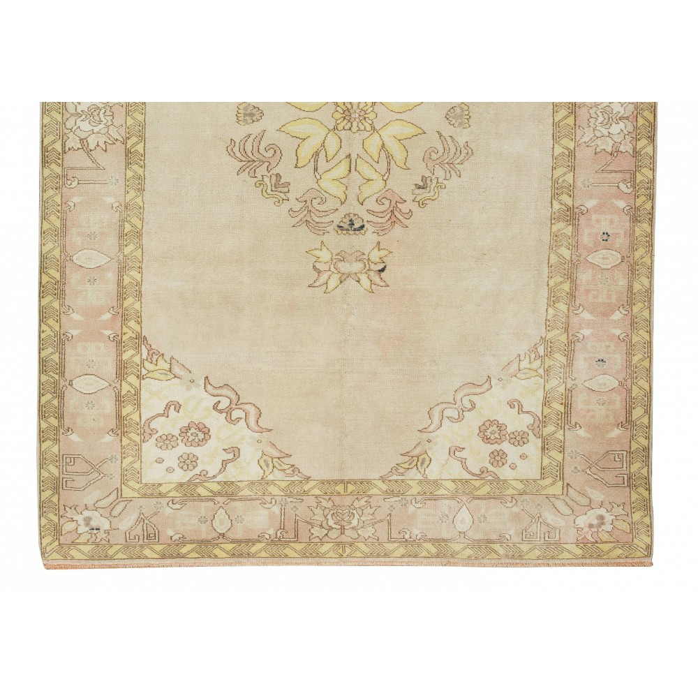 Vintage Turkish Oushak Rug, Handmade Sun Faded Carpet. 100% Wool