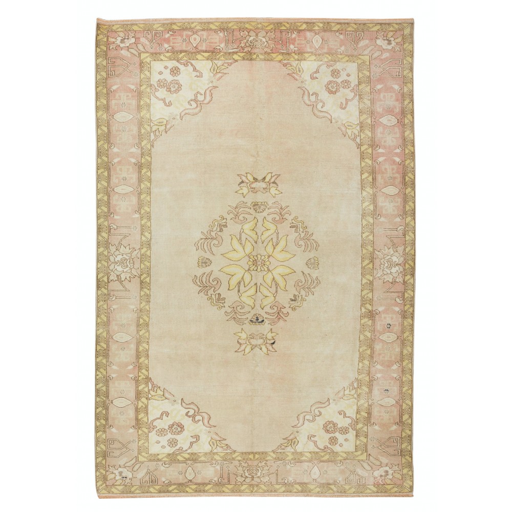 Vintage Turkish Oushak Rug, Handmade Sun Faded Carpet. 100% Wool