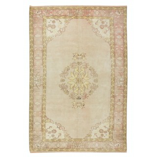 Vintage Turkish Oushak Rug, Handmade Sun Faded Carpet. 100% Wool