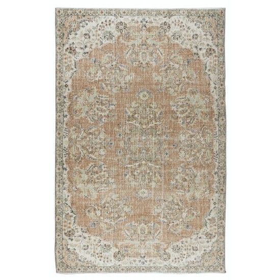 Hand Knotted Vintage Anatolian Oushak Wool Area Rug, Traditional 1960s Floor Covering