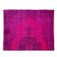 Vintage Handmade Turkish Wool Area Rug Over-Dyed in Fuchsia with Medallion Design