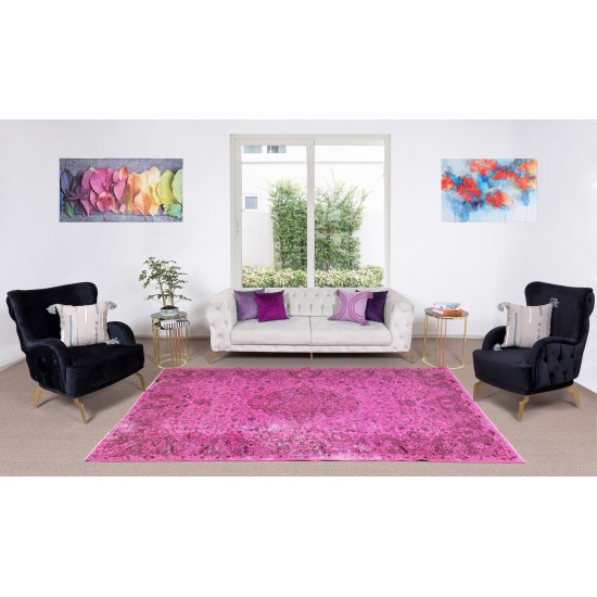 Hand Knotted Vintage Anatolian Area Rug Over-Dyed in Pink with Medallion Design Hand Knotted Vintage Anatolian Area Rug Over-Dyed in Pink with Medallion Design