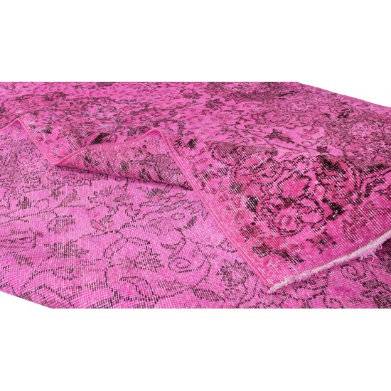 Hand Knotted Vintage Anatolian Area Rug Over-Dyed in Pink with Medallion Design Hand Knotted Vintage Anatolian Area Rug Over-Dyed in Pink with Medallion Design