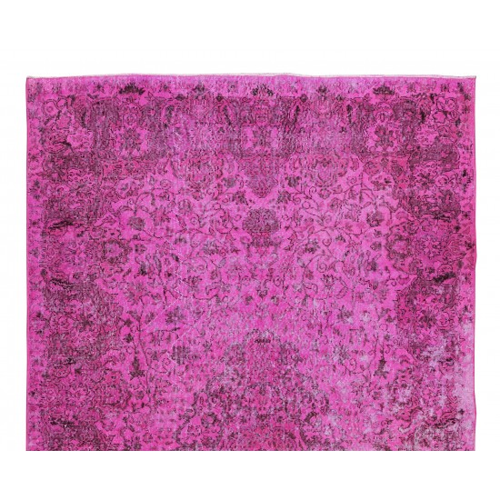 Hand Knotted Vintage Anatolian Area Rug Over-Dyed in Pink with Medallion Design