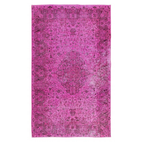 Hand Knotted Vintage Anatolian Area Rug Over-Dyed in Pink with Medallion Design Hand Knotted Vintage Anatolian Area Rug Over-Dyed in Pink with Medallion Design