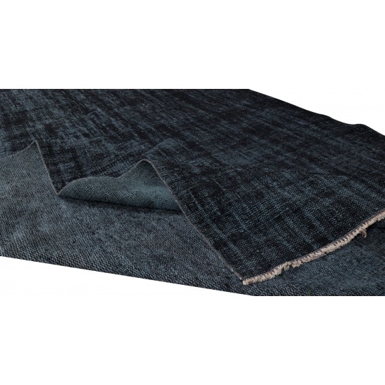 Modern Handmade Turkish Plain Pattern Area Rug in Black, Gray & Blue