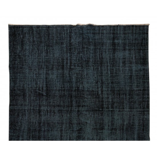 Modern Handmade Turkish Plain Pattern Area Rug in Black, Gray & Blue