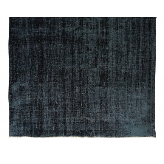 Modern Handmade Turkish Plain Pattern Area Rug in Black, Gray & Blue