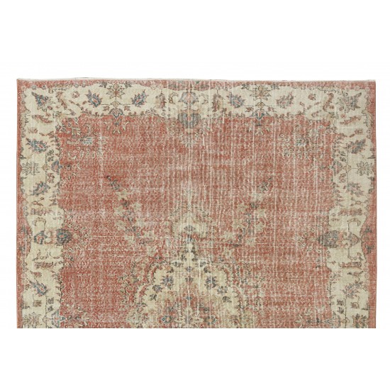 Hand Knotted Vintage Anatolian Oushak Wool Area Rug, Traditional 1960s Floor Covering