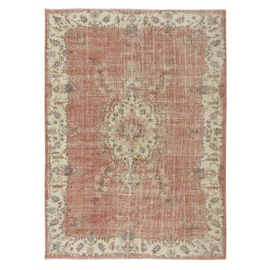 Hand Knotted Vintage Anatolian Oushak Wool Area Rug, Traditional 1960s Floor Covering