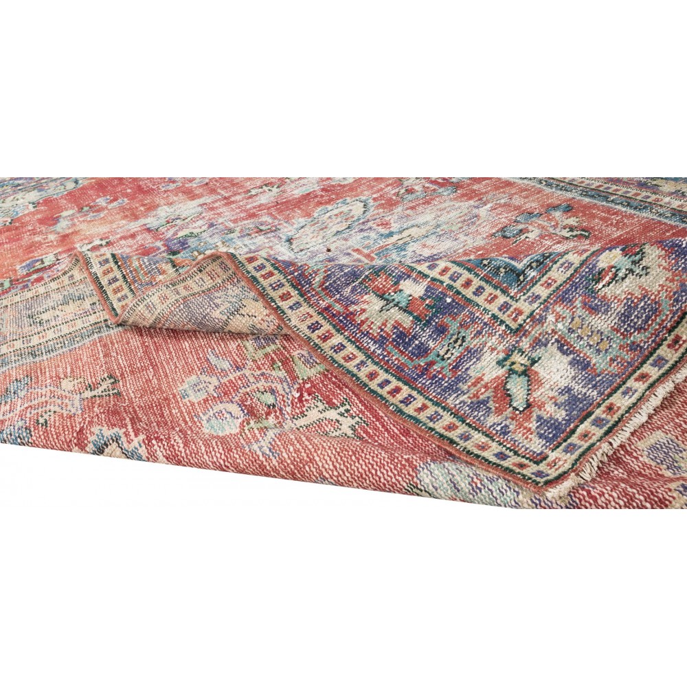 Vintage Hand Knotted Turkish Area Rug with Medallion Design, Distressed Floor Covering