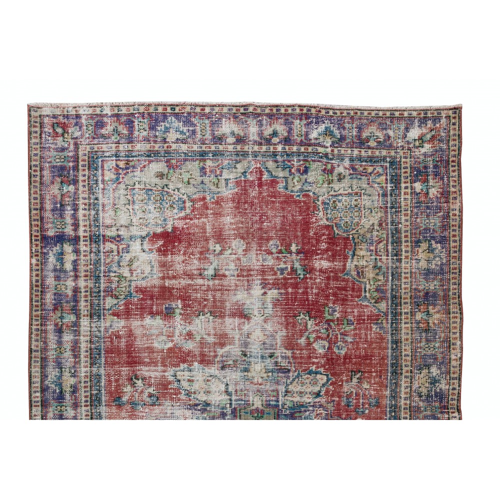 Vintage Hand Knotted Turkish Area Rug with Medallion Design, Distressed Floor Covering
