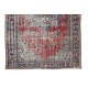 Vintage Hand Knotted Turkish Area Rug with Medallion Design, Distressed Floor Covering