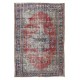 Vintage Hand Knotted Turkish Area Rug with Medallion Design, Distressed Floor Covering