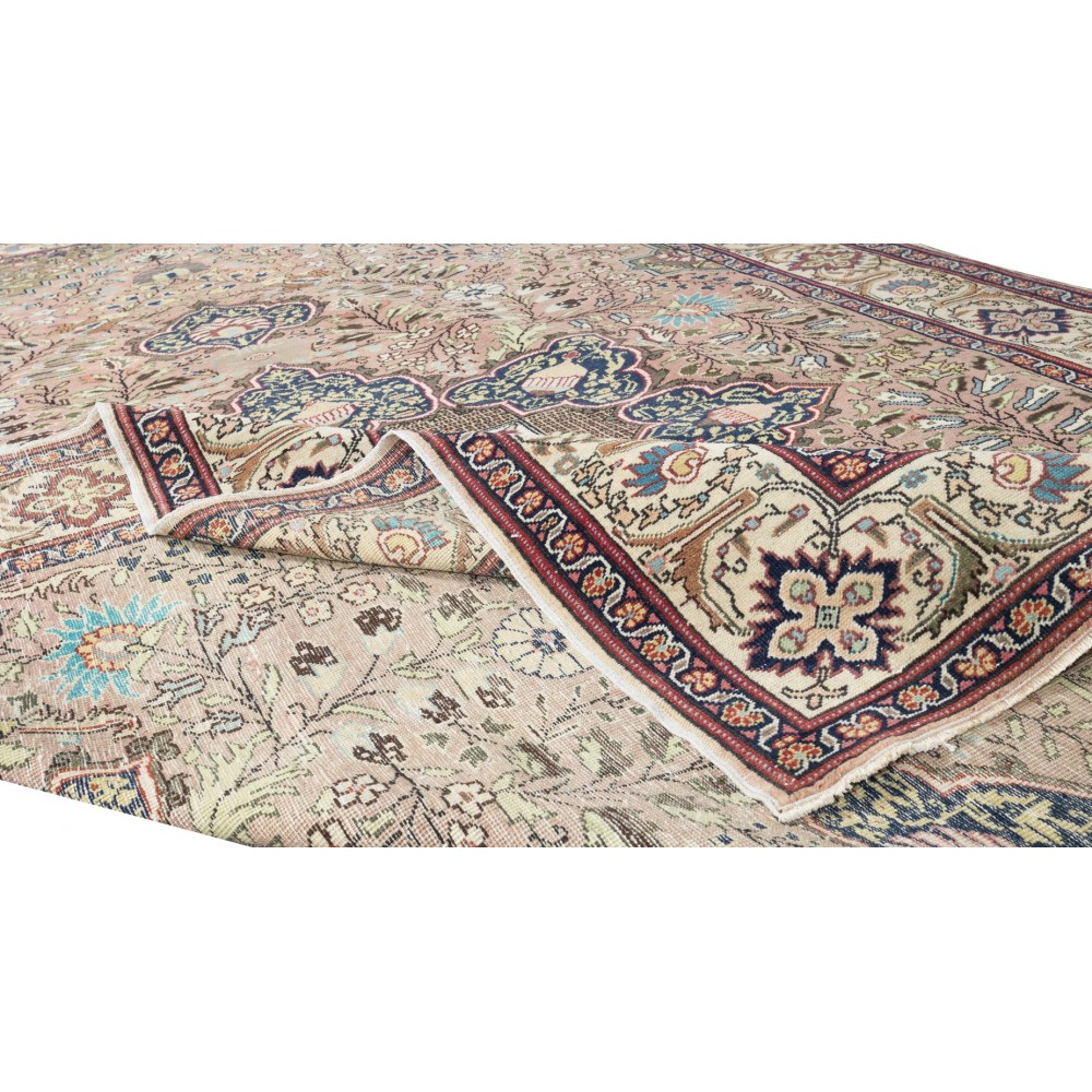 Vintage Handmade Turkish Kayseri Area Rug, Decorative Medallion Design Carpet, 100% Wool