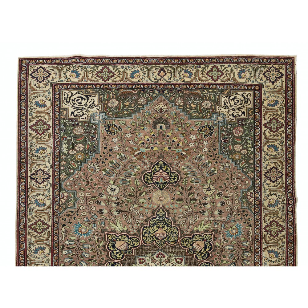 Vintage Handmade Turkish Kayseri Area Rug, Decorative Medallion Design Carpet, 100% Wool