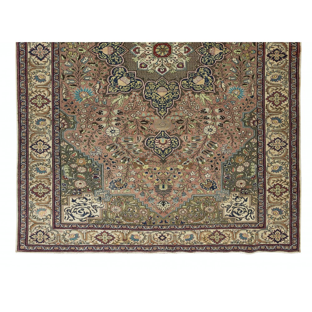 Vintage Handmade Turkish Kayseri Area Rug, Decorative Medallion Design Carpet, 100% Wool