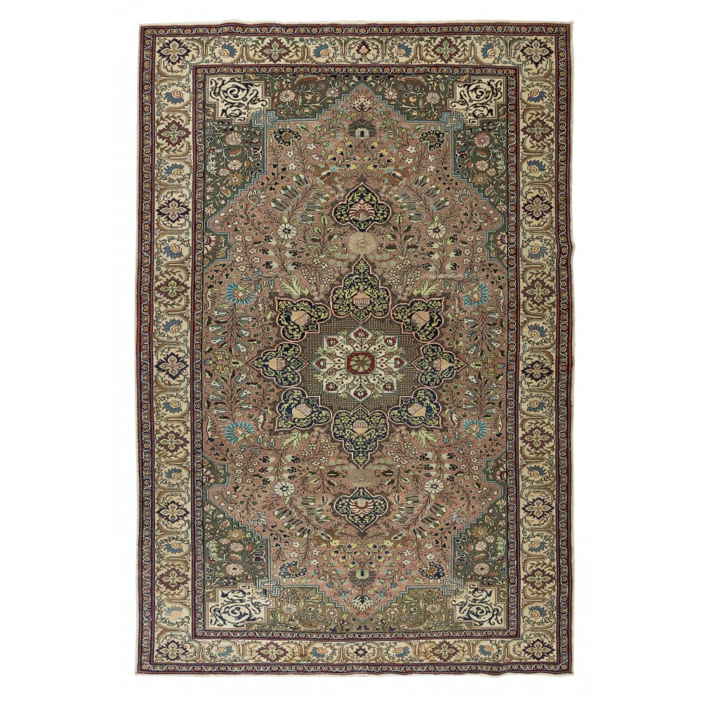 Vintage Handmade Turkish Kayseri Area Rug, Decorative Medallion Design Carpet, 100% Wool