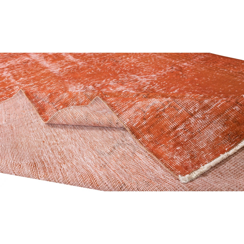 Vintage Hand-Knotted Turkish Rug Over-Dyed in Orange for Modern Home & Office Decor