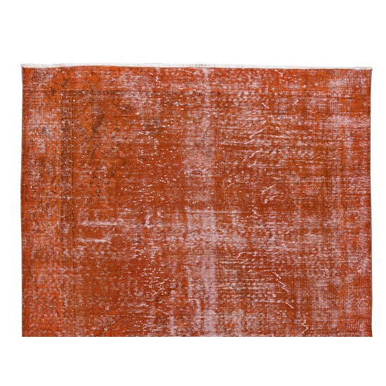 Vintage Hand-Knotted Turkish Rug Over-Dyed in Orange for Modern Home & Office Decor