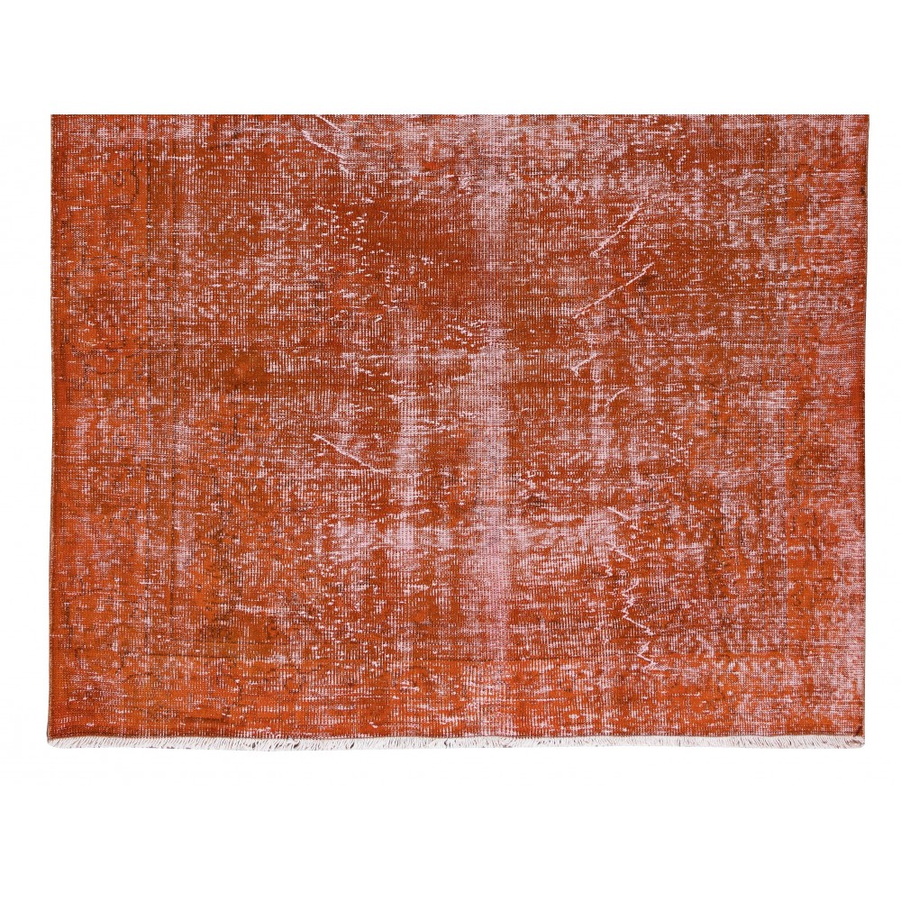 Vintage Hand-Knotted Turkish Rug Over-Dyed in Orange for Modern Home & Office Decor