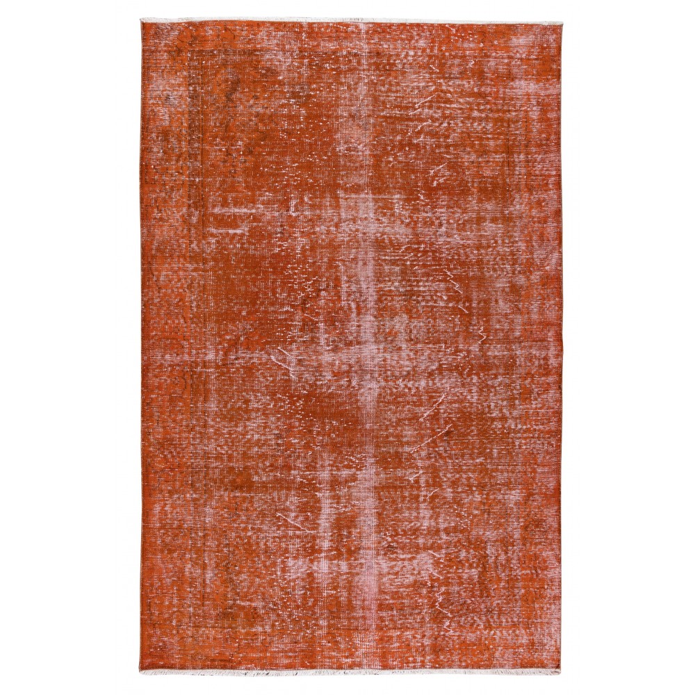 Vintage Hand-Knotted Turkish Rug Over-Dyed in Orange for Modern Home & Office Decor