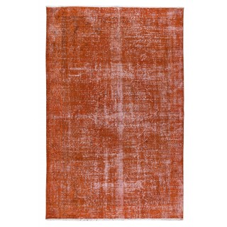 Vintage Hand-Knotted Turkish Rug Over-Dyed in Orange for Modern Home & Office Decor