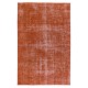 Vintage Hand-Knotted Turkish Rug Over-Dyed in Orange for Modern Home & Office Decor