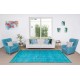 Handmade Vintage Turkish Area Rug Over-Dyed in Teal Blue for Contemporary Interiors
