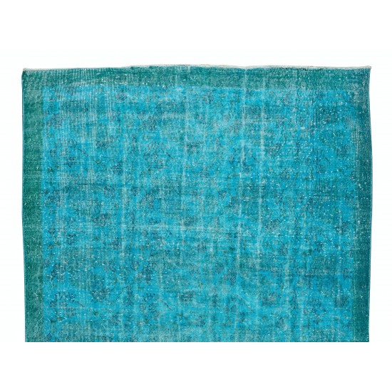 Handmade Vintage Central Anatolian Area Rug Over-Dyed in Teal Blue for Contemporary Interiors