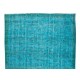 Handmade Vintage Turkish Area Rug Over-Dyed in Teal Blue for Contemporary Interiors