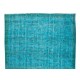 Handmade Vintage Central Anatolian Area Rug Over-Dyed in Teal Blue for Contemporary Interiors