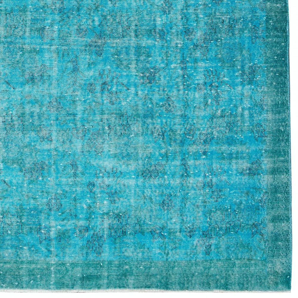 Handmade Vintage Turkish Area Rug Over-Dyed in Teal Blue for Contemporary Interiors Handmade Vintage Turkish Area Rug Over-Dyed in Teal Blue for Contemporary Interiors