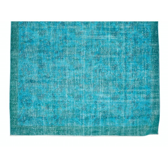 Handmade Vintage Central Anatolian Area Rug Over-Dyed in Teal Blue for Contemporary Interiors Handmade Vintage Central Anatolian Area Rug Over-Dyed in Teal Blue for Contemporary Interiors