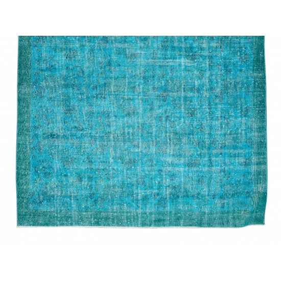 Handmade Vintage Central Anatolian Area Rug Over-Dyed in Teal Blue for Contemporary Interiors