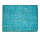 Handmade Vintage Turkish Area Rug Over-Dyed in Teal Blue for Contemporary Interiors
