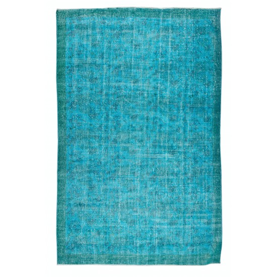 Handmade Vintage Central Anatolian Area Rug Over-Dyed in Teal Blue for Contemporary Interiors