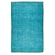 Handmade Vintage Turkish Area Rug Over-Dyed in Teal Blue for Contemporary Interiors