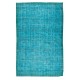 Handmade Vintage Central Anatolian Area Rug Over-Dyed in Teal Blue for Contemporary Interiors